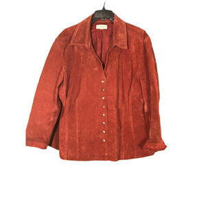 CJ Banks Genuine Suede Leather Jacket Red Burgundy Plus Size 2X/3X Snap Front